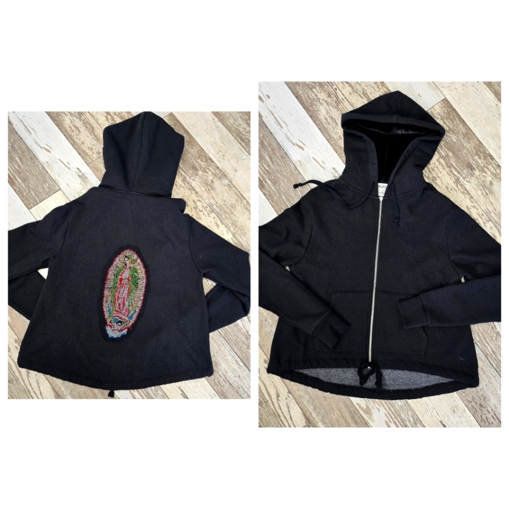 RARE NWOT VS PINK VIRGEN DE GUADALUPE BLING BLACK FULL ZIP HOODIE SIZE SMALL